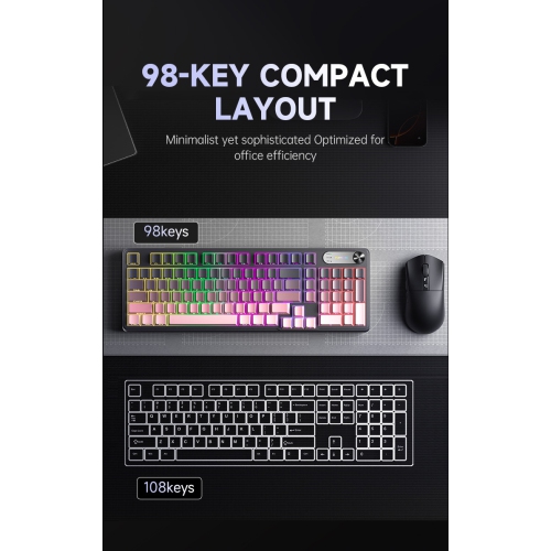 Mechanical Feel Waterproof Keyboard for PC Gaming and Esports, Wired Silent Keyboard - 98 Keys/White Outline [Triple Mode Wired + Wireless 2.4g +