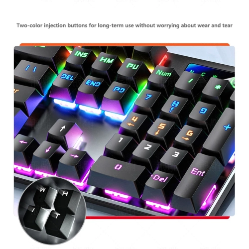 Metal Mechanical Keyboard 104-Key Illuminated Computer Accessory, Real Mechanical USB Keyboard Illuminated - 104 Keys - Carbon Black Pure Color
