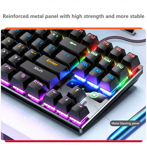 Metal Mechanical Keyboard 104-Key Illuminated Computer Accessory, Real Mechanical USB Keyboard Illuminated - 104 Keys - Carbon Black Pure Color