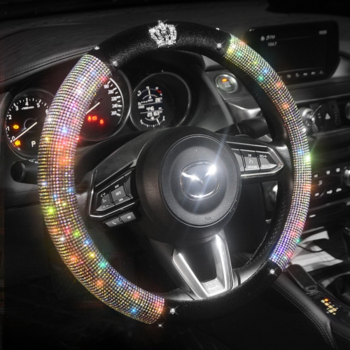 New Car Steering Wheel Cover, Universal Diamond Studded Style, Cute Women's Car Handle Cover, Steering Wheel Diameter 38cm - [Colored Diamond]