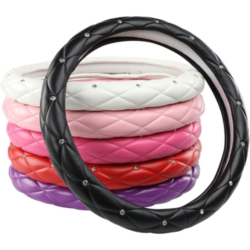 The diamond-encrusted DAD crown and leather steering wheel cover are the perfect car accessories. Suitable for steering wheels with a diameter of 38