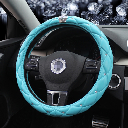 Diamond-set DAD crown, car accessory, with bubble leather steering wheel cover. Suitable for steering wheels with a diameter of 38 cm - lake blue