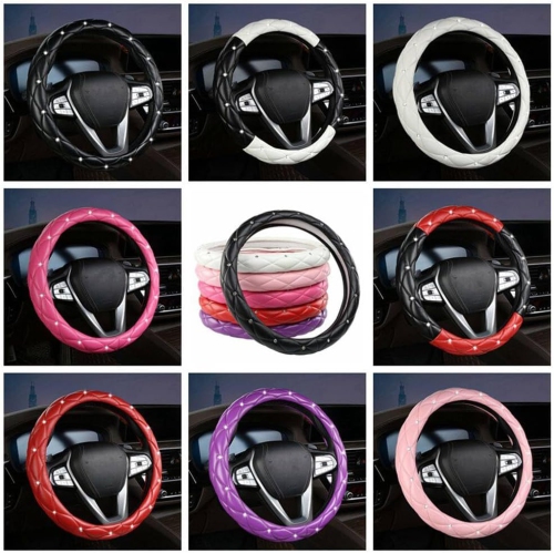 Diamond-set DAD crown, car accessory, with bubble leather steering wheel cover. Suitable for steering wheels with a diameter of 38 cm - lake blue