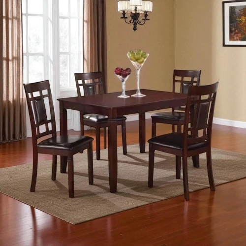 Alexia Wooden Dining Table Set for 4 with PU Upholstered Chairs – Espresso Finish