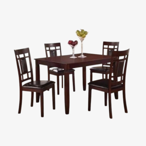 Alexia Wooden Dining Table Set for 4 with PU Upholstered Chairs – Espresso Finish