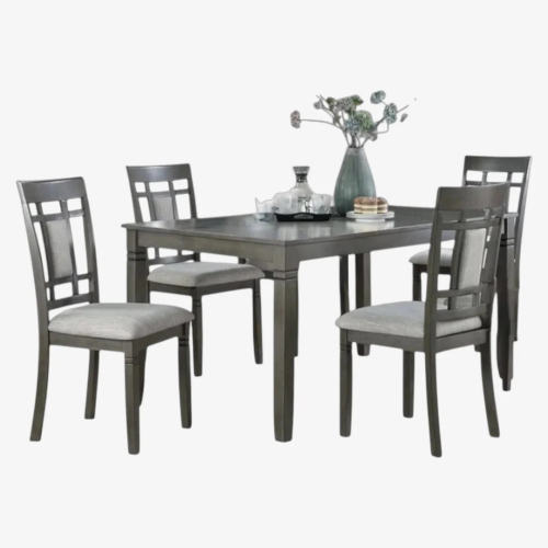 Ensemble table de salle à manger en bois Alexia pour 4 avec chaises recouvertes de polyuréthane - Gris