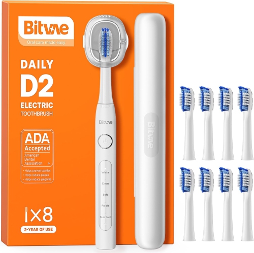 Bitvae Ultrasonic Electric Toothbrushes for Adults and Kids, ADA Accepted Rechargeable Travel Sonic Toothbrush with 8 Brush Heads, 5 Modes, Holder