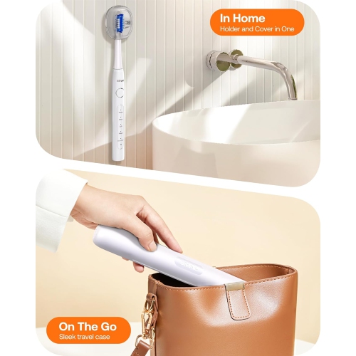Bitvae Ultrasonic Electric Toothbrushes for Adults and Kids, ADA Accepted Rechargeable Travel Sonic Toothbrush with 8 Brush Heads, 5 Modes, Holder