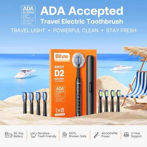 Bitvae Ultrasonic Electric Toothbrushes for Adults and Kids, ADA Accepted Rechargeable Travel Sonic Toothbrush with 8 Brush Heads, 5 Modes, Holder