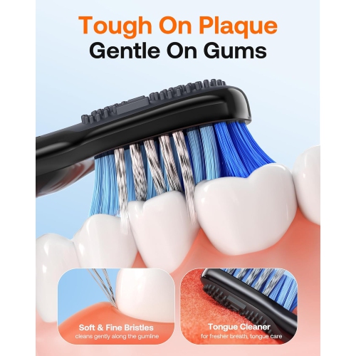 Bitvae Ultrasonic Electric Toothbrushes for Adults and Kids, ADA Accepted Rechargeable Travel Sonic Toothbrush with 8 Brush Heads, 5 Modes, Holder