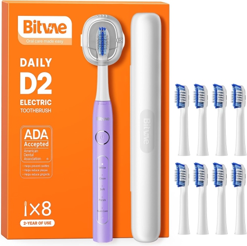 Bitvae Ultrasonic Electric Toothbrushes for Adults and Kids, ADA Accepted Rechargeable Travel Sonic Toothbrush with 8 Brush Heads, 5 Modes, Holder