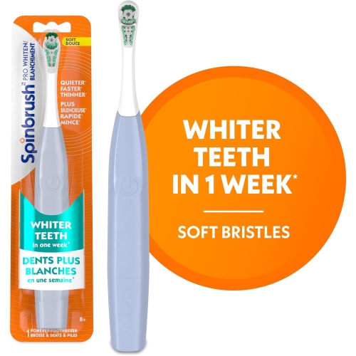 Spinbrush PRO WHITEN Battery Powered Electric Toothbrush for Adults, Soft Bristles, 1 Count, NEW