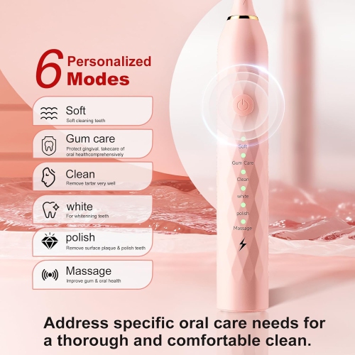 Electric Toothbrush for Kids with Holders,2 Pack Sonic Toothbrush with 10 Heads, 6 Modes, IPX7 Waterproof, Smart Timer, 2 Hours Charge for 60 Days