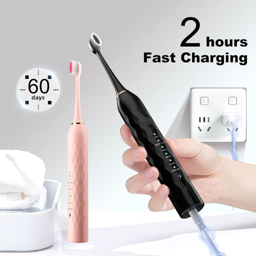 Electric Toothbrush for Kids with Holders,2 Pack Sonic Toothbrush with 10 Heads, 6 Modes, IPX7 Waterproof, Smart Timer, 2 Hours Charge for 60 Days