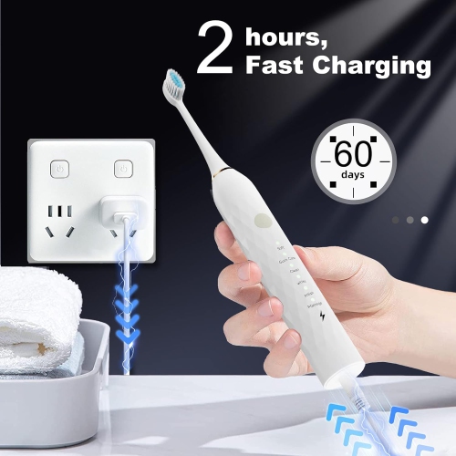 Electric Toothbrush for Kids with Holders,2 Pack Sonic Toothbrush with 10 Heads, 6 Modes, IPX7 Waterproof, Smart Timer, 2 Hours Charge for 60 Days