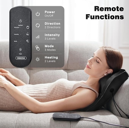 OMASSA Back Massager with Heat, Shiatsu Back and Neck Massager, 3D Kneading Deep Tissue Massage Pillow for Neck, Back, Shoulder, Muscle Pain Relief