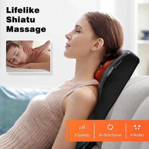 OMASSA Back Massager with Heat, Shiatsu Back and Neck Massager, 3D Kneading Deep Tissue Massage Pillow for Neck, Back, Shoulder, Muscle Pain Relief
