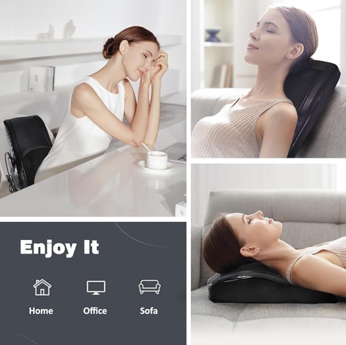 OMASSA Back Massager with Heat, Shiatsu Back and Neck Massager, 3D Kneading Deep Tissue Massage Pillow for Neck, Back, Shoulder, Muscle Pain Relief