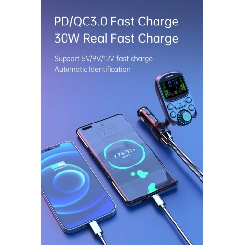 Lecteur MP3 pour l'auto avec émetteur FM Bluetooth et récepteur, chargeur USB double multifonction pour l'auto avec écran couleur