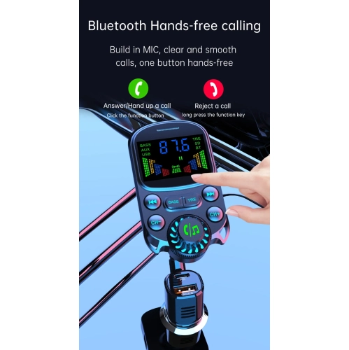 Lecteur MP3 pour l'auto avec émetteur FM Bluetooth et récepteur, chargeur USB double multifonction pour l'auto avec écran couleur