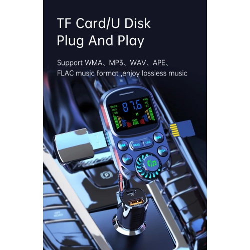 Lecteur MP3 pour l'auto avec émetteur FM Bluetooth et récepteur, chargeur USB double multifonction pour l'auto avec écran couleur