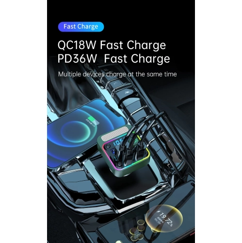 Lecteur MP3 voiture USB Disque sans perte HIFI Musique 36 W double PD Émetteur FM Bluetooth pour l'auto - Gris foncé