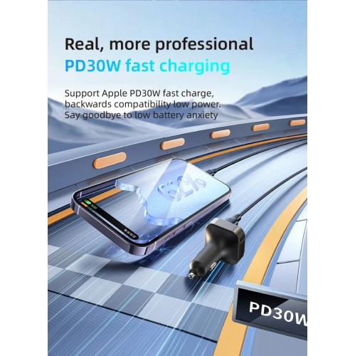 Chargeur pour l'auto, chargement rapide, lecteur MP3 Bluetooth, allume-cigare avec affichage numérique, chargeur pour l'auto PD, émetteur radio FM et