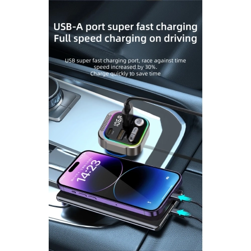 Chargeur pour l'auto, chargement rapide, lecteur MP3 Bluetooth, allume-cigare avec affichage numérique, chargeur pour l'auto PD, émetteur radio FM et