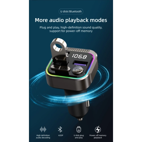 Chargeur pour l'auto, chargement rapide, lecteur MP3 Bluetooth, allume-cigare avec affichage numérique, chargeur pour l'auto PD, émetteur radio FM et