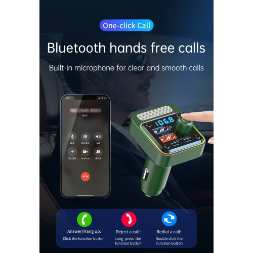 Lecteur MP3 voiture Clé USB sans perte HIFI Musique 36 W double PD Émetteur FM Bluetooth pour l'auto - Vert