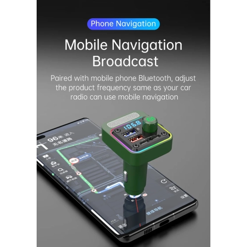 Lecteur MP3 voiture Clé USB sans perte HIFI Musique 36 W double PD Émetteur FM Bluetooth pour l'auto - Vert