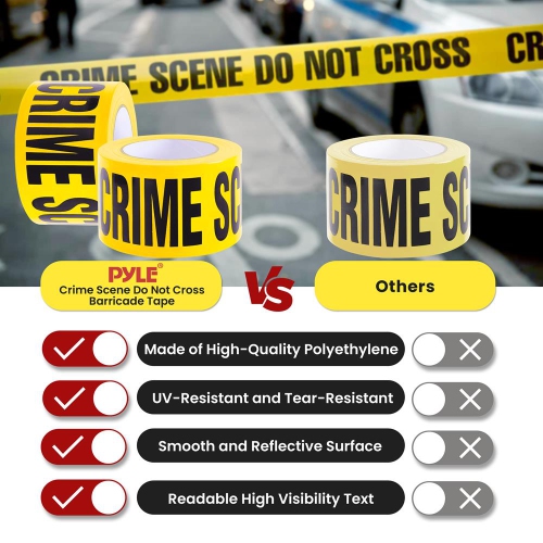 Pyle Caution Tape Yellow, Crime Scene Do Not Cross” 200 Meter Roll of Non-Adhesive Safety Barricade Warning Tape, Highly Durable & Visible for