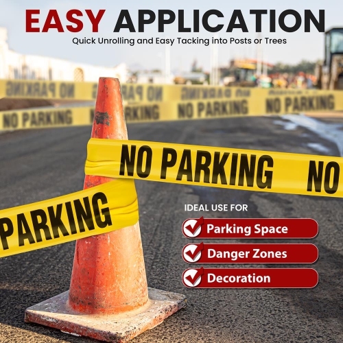 Pyle "No Parking" Caution Tape Yellow, 200 Meter Roll of Non-Adhesive Safety Barricade Warning Tape, Highly Durable & Visible for Indoor/Outdoor Use