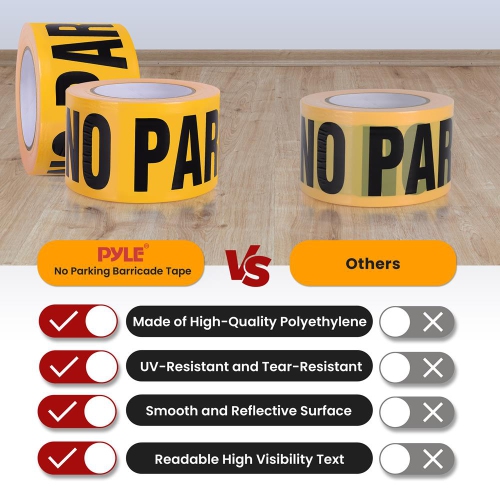 Pyle "No Parking" Caution Tape Yellow, 200 Meter Roll of Non-Adhesive Safety Barricade Warning Tape, Highly Durable & Visible for Indoor/Outdoor Use
