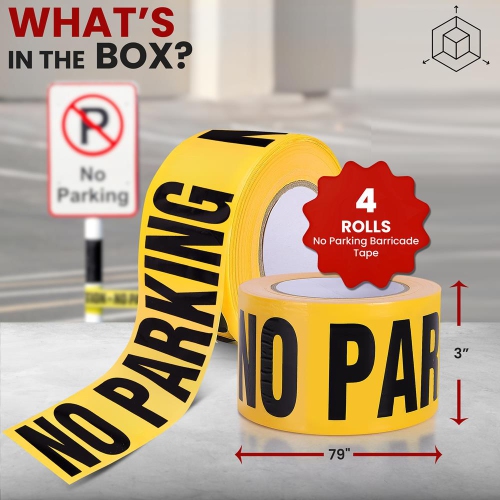 Pyle "No Parking" Caution Tape Yellow, 200 Meter Roll of Non-Adhesive Safety Barricade Warning Tape, Highly Durable & Visible for Indoor/Outdoor Use