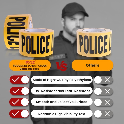 Pyle Caution Tape Yellow, "Police Line Do Not Cross” 200 Meter Roll of Non-Adhesive Safety Barricade Warning Tape, Highly Durable & Visible for