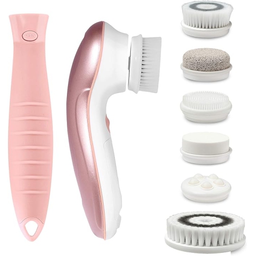 Fancii 7 in 1 Waterproof Electric Facial & Body Cleansing Brush Kit with Handle and 6 Brush Heads - Best Advanced Face Spa Scrub System