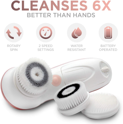 Fancii 7 in 1 Waterproof Electric Facial & Body Cleansing Brush Kit with Handle and 6 Brush Heads - Best Advanced Face Spa Scrub System