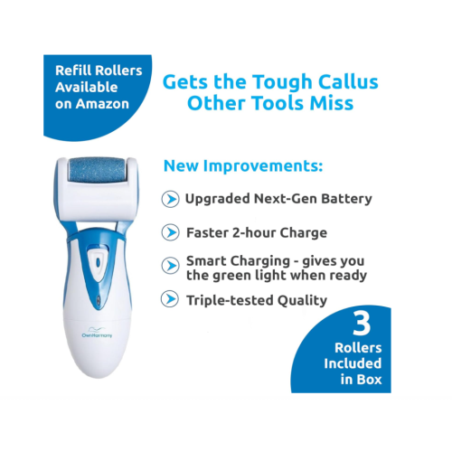 Rechargeable Electric Callus Remover and Shaver - Foot File CR900 by Own Harmony Best Pedicure Tools - Professional Spa Electronic Micro Pedi Health