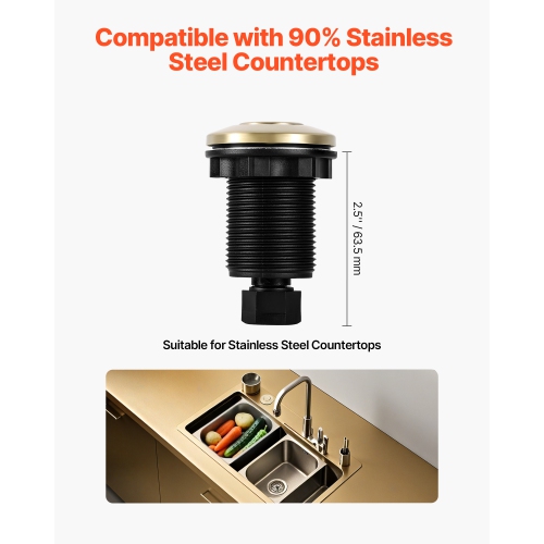 VEVOR Garbage Disposal Air Switch Kit, 2.5" Sink Top Air Switch for Food Waste Disposal, Brushed Gold Stainless Steel ON/OFF Air Button for Stainless