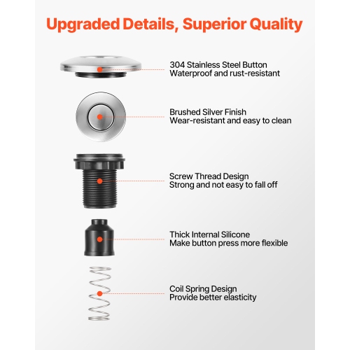 VEVOR Garbage Disposal Air Switch Kit, 2.5" Sink Top Air Switch for Food Waste Disposal, Brushed Silver Stainless Steel ON/OFF Air Button for