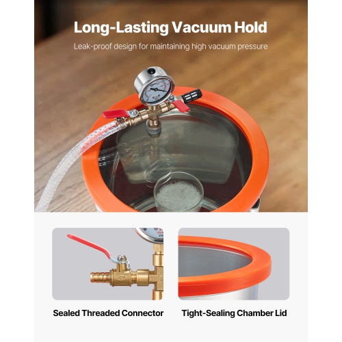 VEVOR 3 Gallon Vacuum Chamber with Pump, 3.5 CFM, Stainless Steel Degassing Chamber Kit, Single Stage Vacuum Pump, Tempered Glass Lid, 4.92 ft Hose,