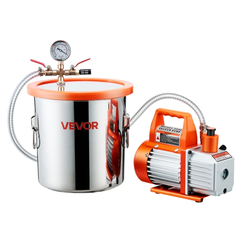 VEVOR 3 Gallon Vacuum Chamber with Pump, 3.5 CFM, Stainless Steel Degassing Chamber Kit, Single Stage Vacuum Pump, Tempered Glass Lid, 4.92 ft Hose,