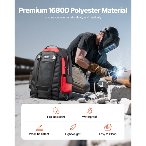 VEVOR 25.2L Welding Backpack, Welder Backpack for Tools and Helmet, 1680D High-Density Polyester Extreme Gear Pack with Helmet Bag, Multi-Purpose