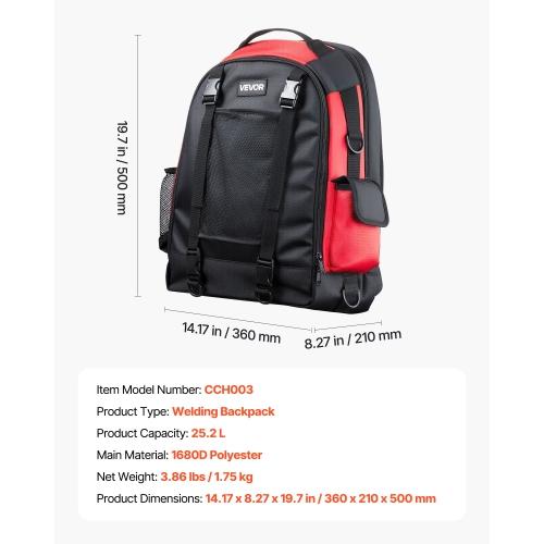 VEVOR 25.2L Welding Backpack, Welder Backpack for Tools and Helmet, 1680D High-Density Polyester Extreme Gear Pack with Helmet Bag, Multi-Purpose