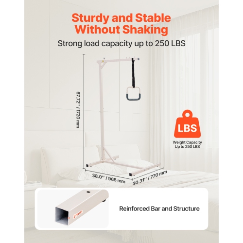 VEVOR 250 LBS Trapeze Bar for Bed Mobility, Heavy-Duty Steel Free Standing Trapeze Bar, Hospital Bed Pull Up Assist for Elderly & Disabled, Ideal for