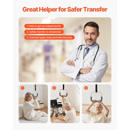 VEVOR 250 LBS Trapeze Bar for Bed Mobility, Heavy-Duty Steel Free Standing Trapeze Bar, Hospital Bed Pull Up Assist for Elderly & Disabled, Ideal for