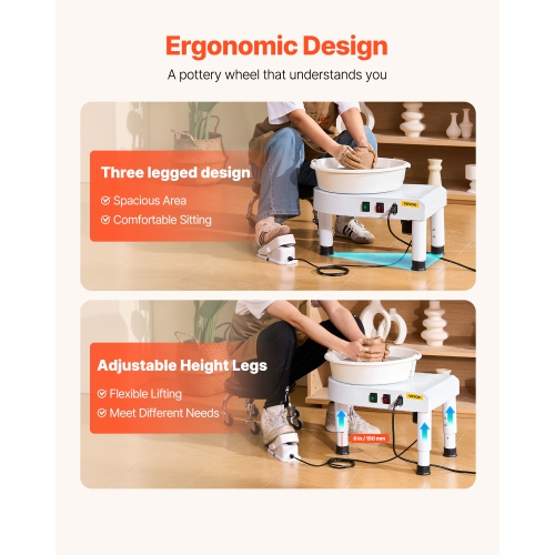 Roue de poterie VEVOR de 11&nbsp;po, machine de formage de roue en céramique, pédale réglable à 60 300&nbsp;tr/min, patte de levage réglable, cuve