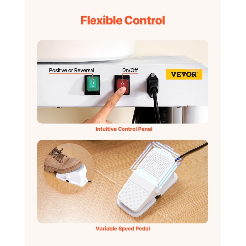 Roue de poterie VEVOR de 11&nbsp;po, machine de formage de roue en céramique, pédale réglable à 60 300&nbsp;tr/min, patte de levage réglable, cuve