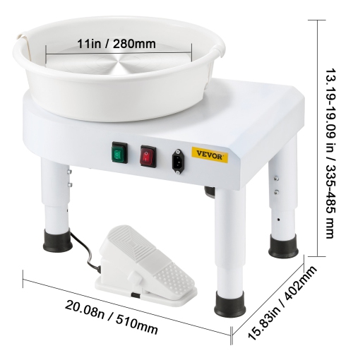 Roue de poterie VEVOR de 11&nbsp;po, machine de formage de roue en céramique, pédale réglable à 60 300&nbsp;tr/min, patte de levage réglable, cuve